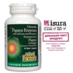 Папая ензими с амилаза и бромелаин - Papaya Enzymes - При нарушено храносмилане, газове и подуване, 60 дъвчащи таблетки